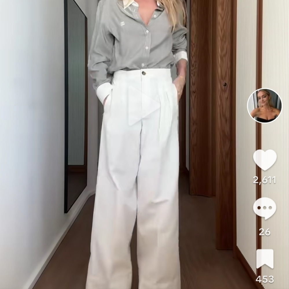 Massimo Dutti White Cotton Trousers